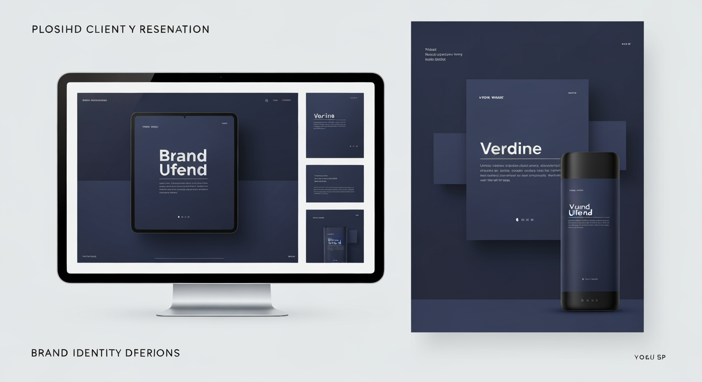 AI Design for Client presentation mockup concept for Brand identity directions for a client. Polished scene showing the design direction applied to a realistic surface, screen, poster, or object, premium agency presentation style, no readable placeholder text.