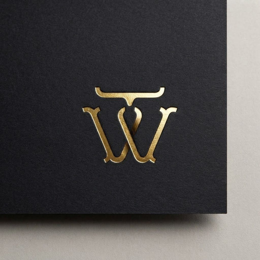 AI Design for Premium logo presentation mockup concept for Create a high-end editorial layout featuring the 'W' monogram in gold foil on matte black paper, surrounded by negative space and sharp, clean serifs.. Logo or brand mark displayed on a clean neutral surface with subtle depth, refined shadow, precise alignment, elegant design-studio presentation, no extra readable text.
Incorporate the attached brand element reference image (Reference A: brand element "W Monogram") into the composition where natural — preserve the depicted brand element's appearance.