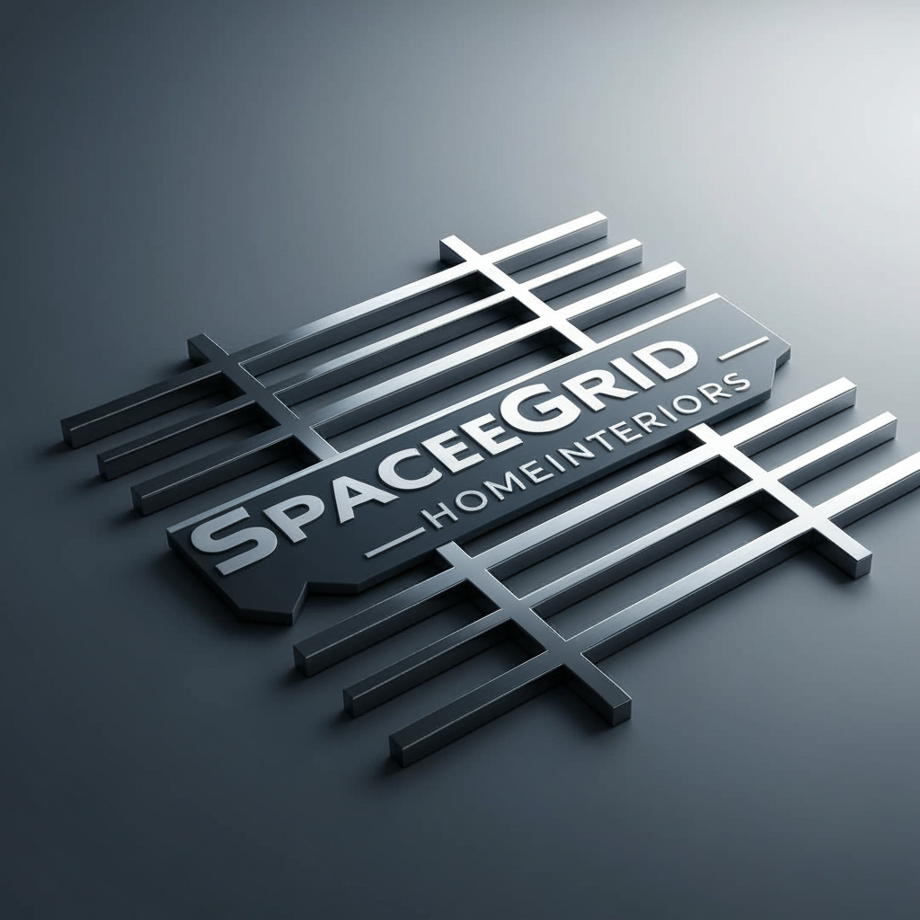 AI Design for create a 3d logo for my interior brand naming "SpaceGrid_HomeInteriors"