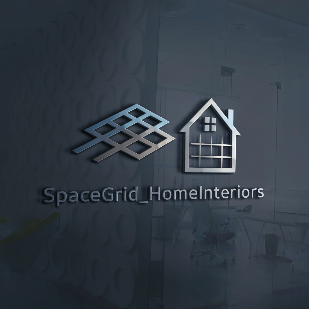 AI Design for create a 3d logo for my interior brand naming "SpaceGrid_HomeInteriors"