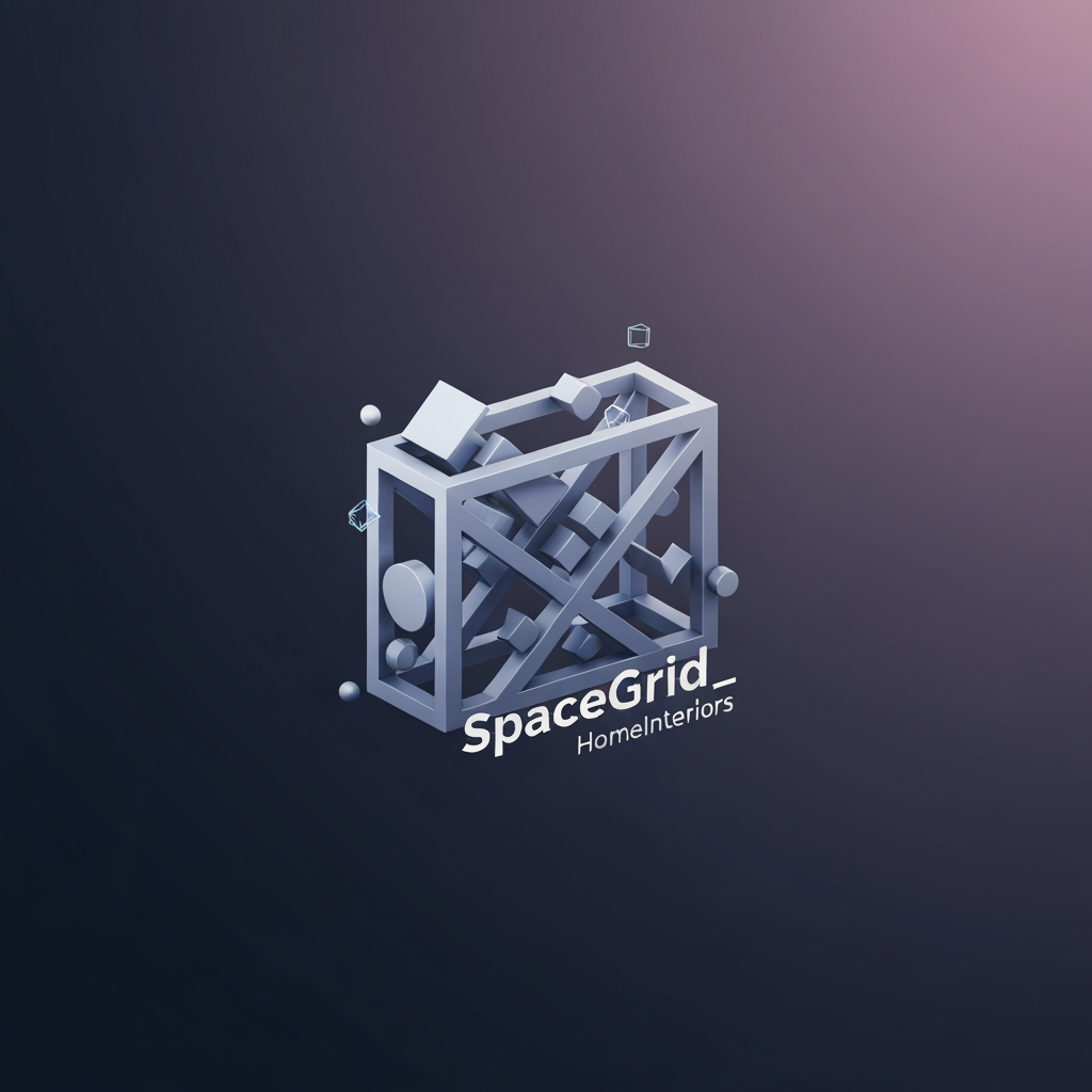 AI Design for create a dynaminc 3d animated logo for my interior brand naming "SpaceGrid_HomeInteriors" which had interior elements