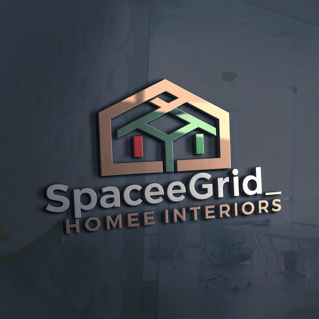 AI Design for create a 3d logo for my interior brand naming "SpaceGrid_HomeInteriors"
