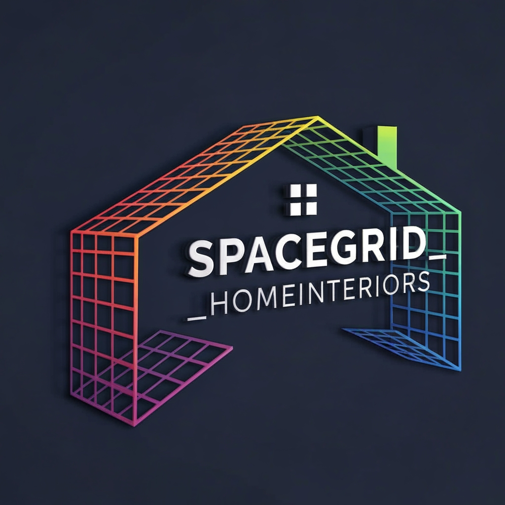 AI Design for create a dynaminc 3d logo for my interior brand naming "SpaceGrid_HomeInteriors"