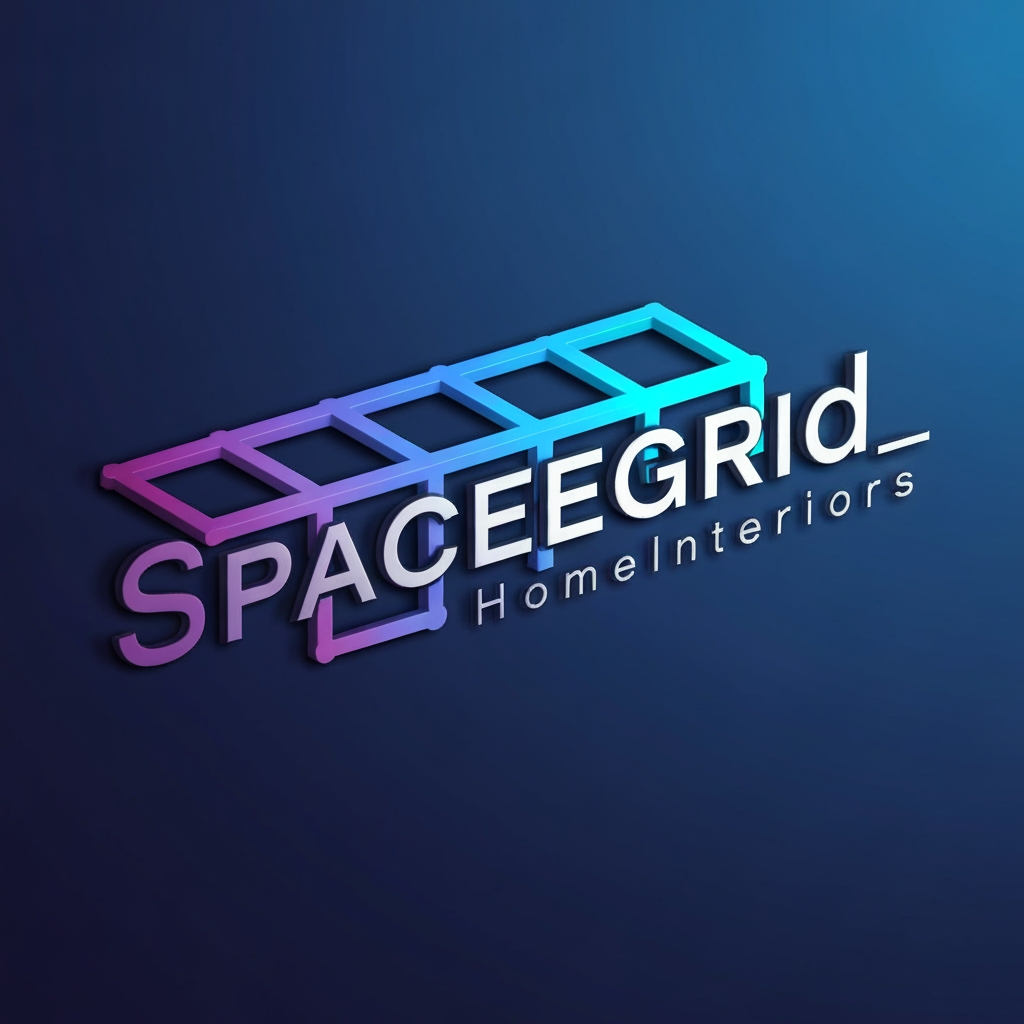 AI Design for create a dynaminc 3d logo for my interior brand naming "SpaceGrid_HomeInteriors"