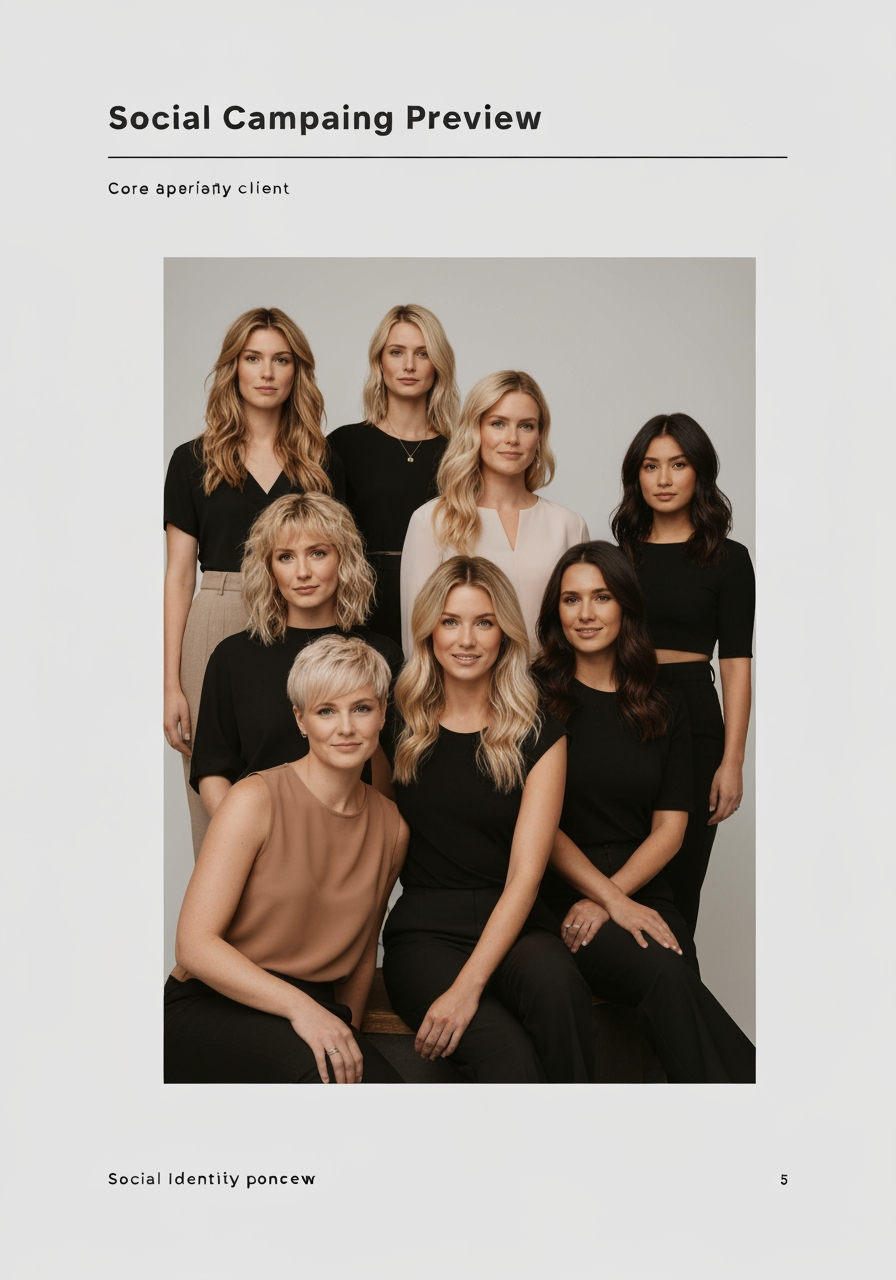 AI Design for Social campaign preview concept for Brand identity directions for a client. Portrait campaign visual that feels ready for client approval, clear focal image, cohesive art direction, clean space for copy to be added later, no generated text.