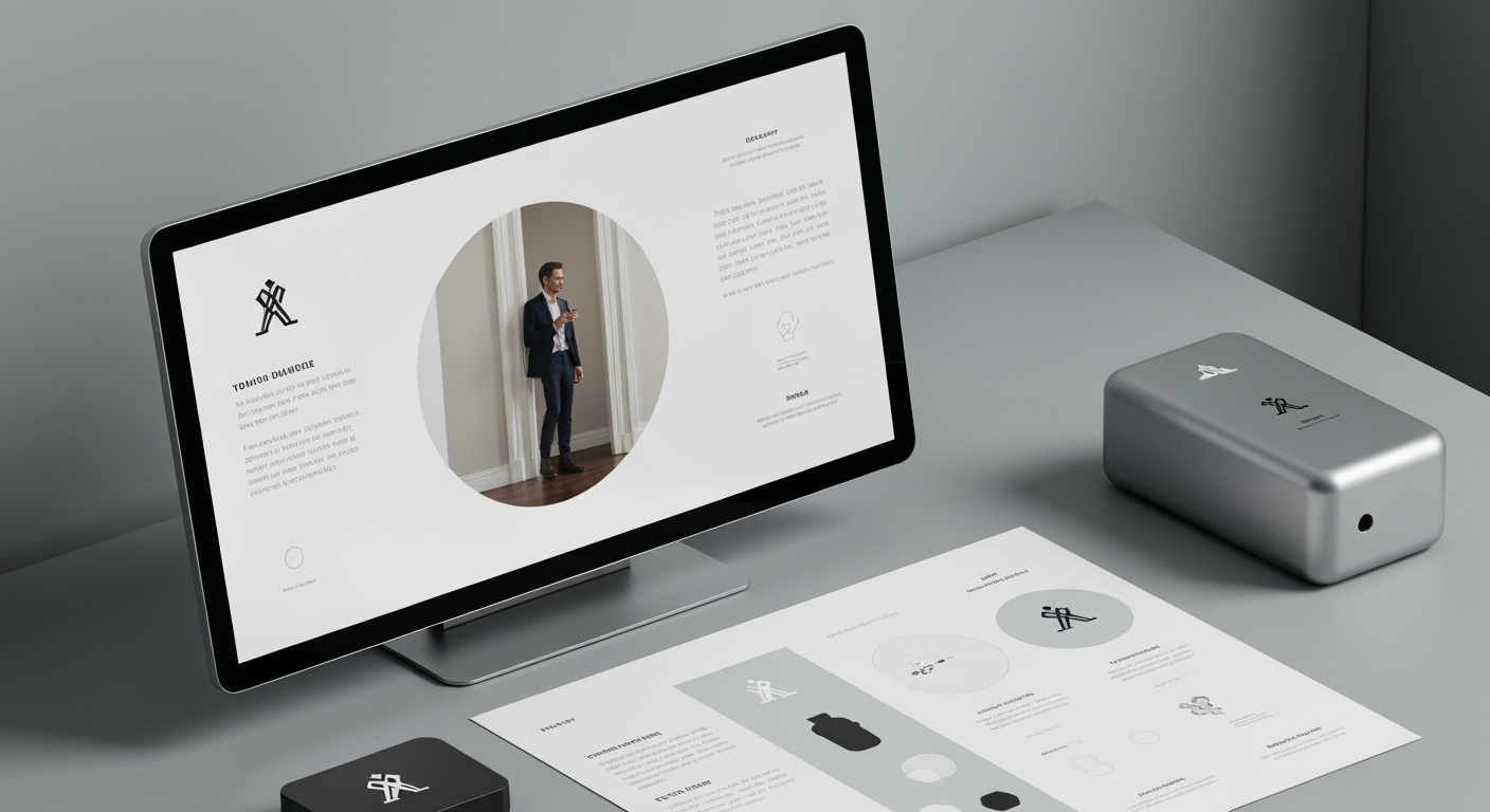 AI Design for Client presentation mockup concept for Brand identity directions for a client. Polished scene showing the design direction applied to a realistic surface, screen, poster, or object, premium agency presentation style, no readable placeholder text.