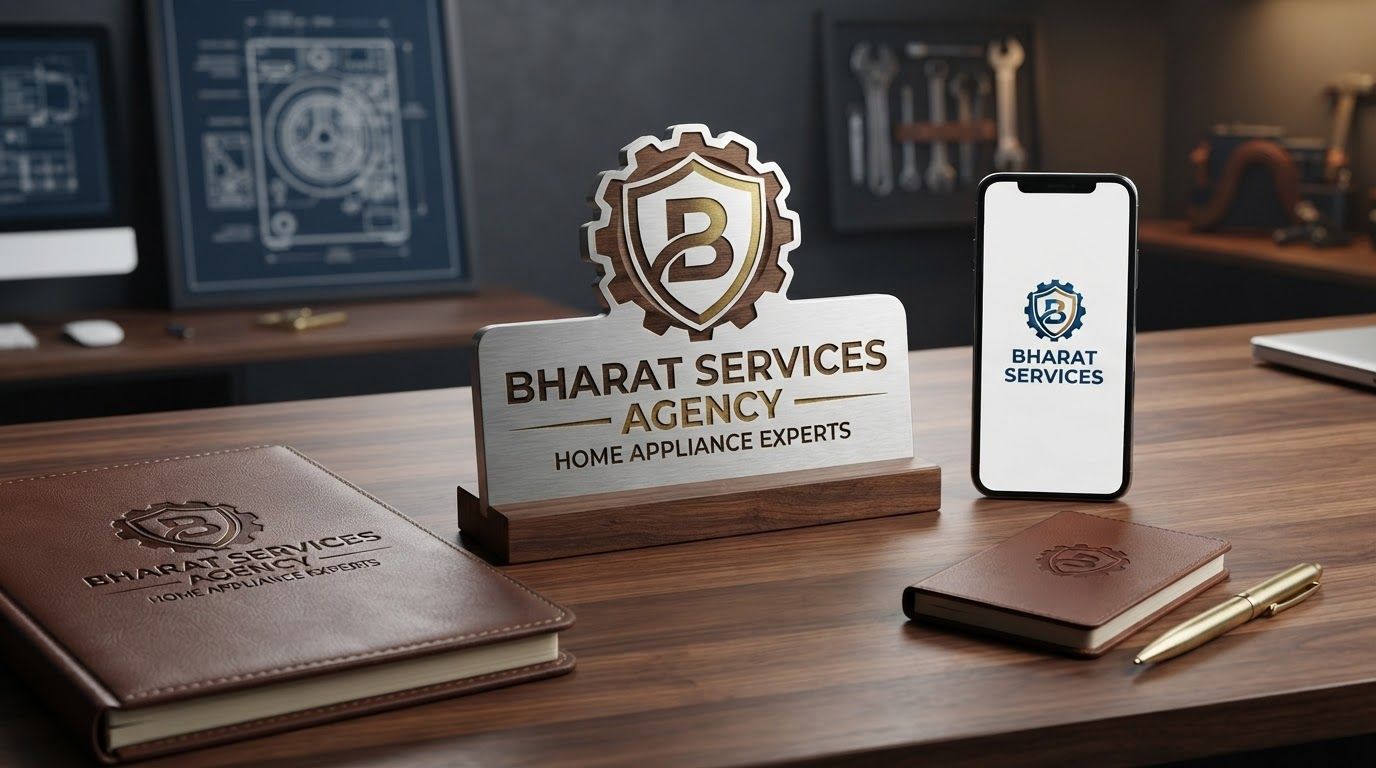 AI Design for Client presentation mockup for brand. Polished scene showing the design direction applied to a realistic surface, screen, poster, or object, premium agency presentation style, no readable placeholder text.
Incorporate the attached brand element reference image (Reference A: brand element "Bharat Services Agency") into the composition where natural — preserve the depicted brand element's appearance.
