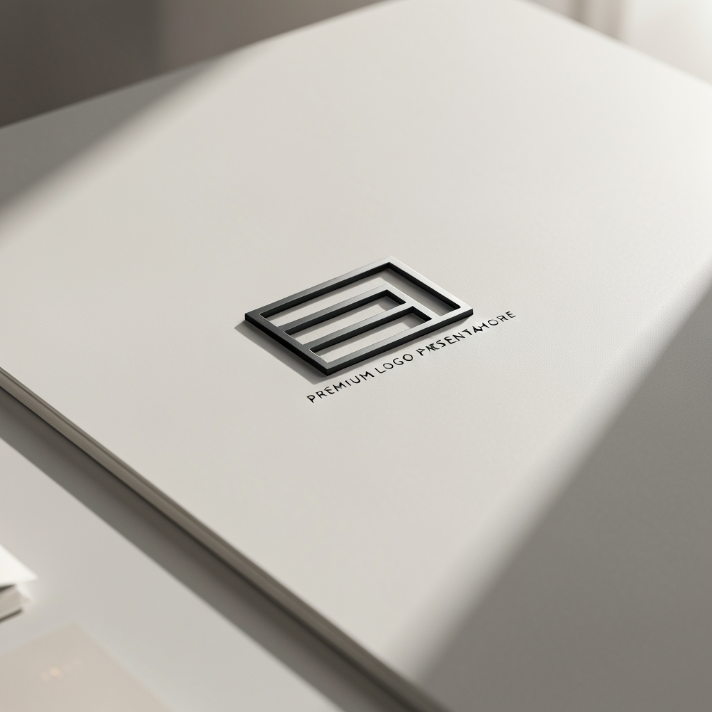 AI Design for Premium logo presentation mockup concept for Logo. Logo or brand mark displayed on a clean neutral surface with subtle depth, refined shadow, precise alignment, elegant design-studio presentation, no extra readable text.