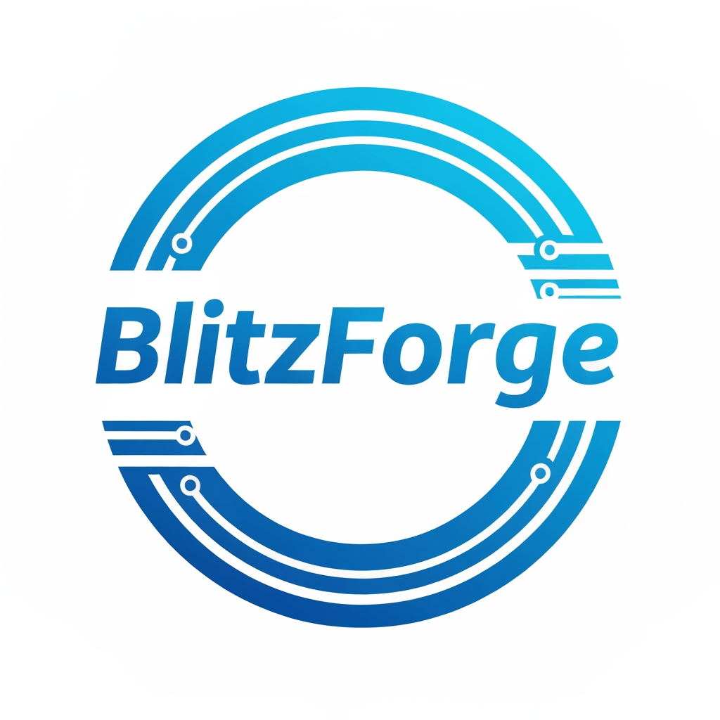 AI Design for I want a logo with a blue color theme, for a fitness app, name of blitzforge - shape of a circle
