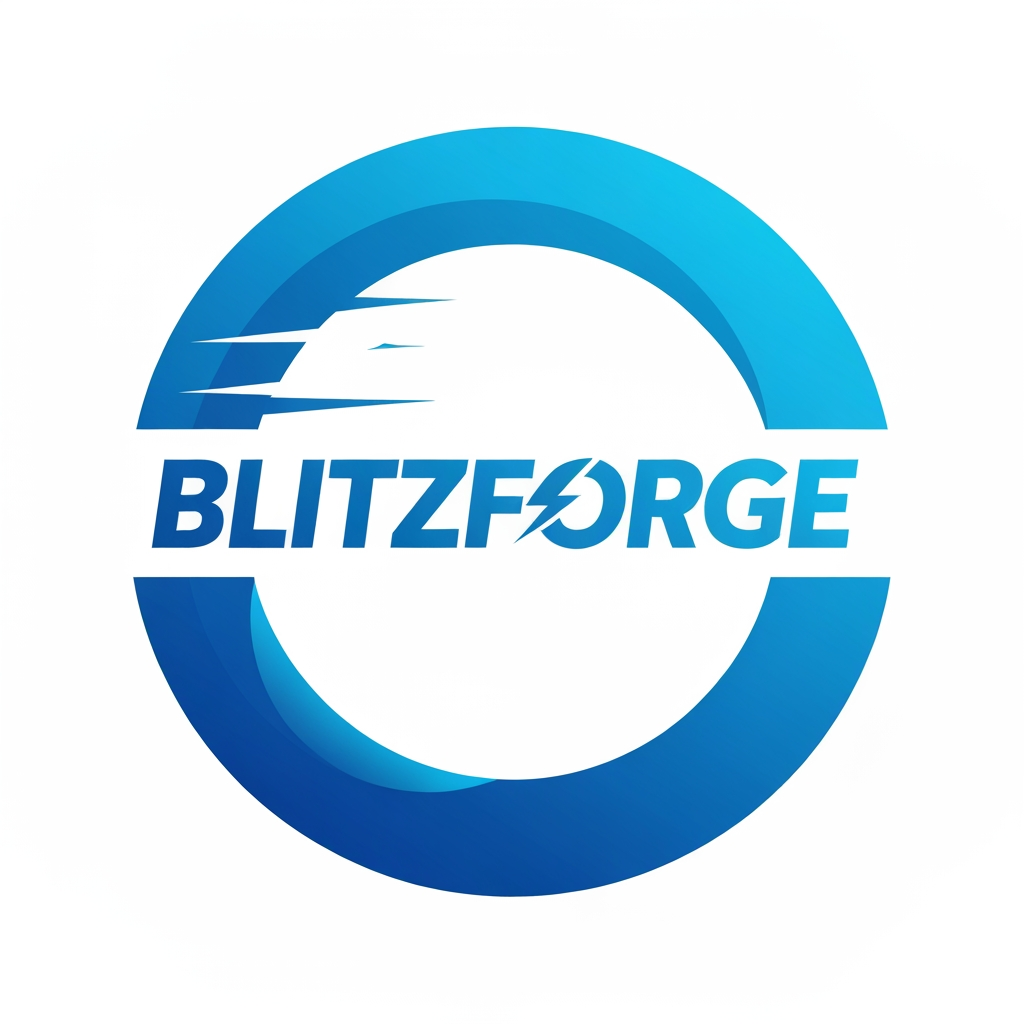 AI Design for I want a logo with a blue color theme, for a fitness app, name of blitzforge - shape of a circle