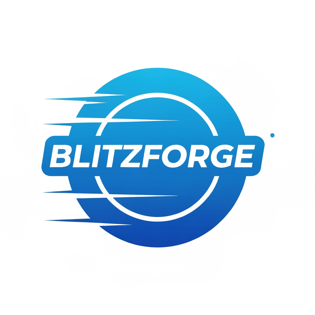 AI Design for I want a logo with a blue color theme, for a fitness app, name of blitzforge - shape of a circle