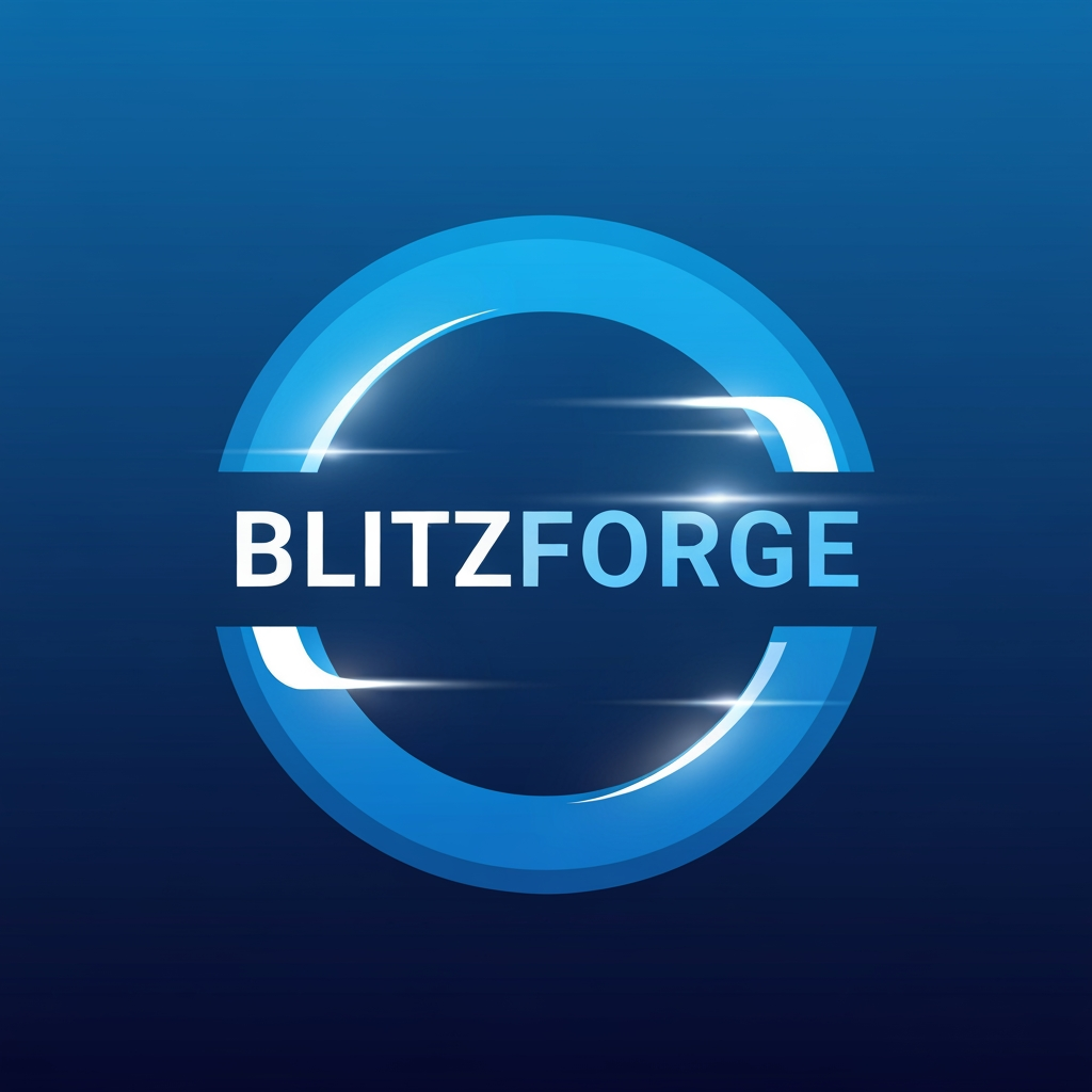 AI Design for I want a logo with a blue color theme, for a fitness app, name of blitzforge - shape of a circle