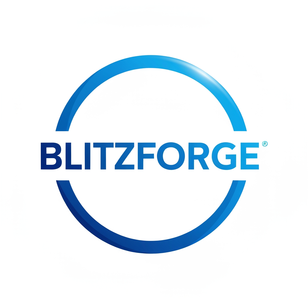 AI Design for I want a logo with a blue color theme, for a fitness app, name of blitzforge - shape of a circle