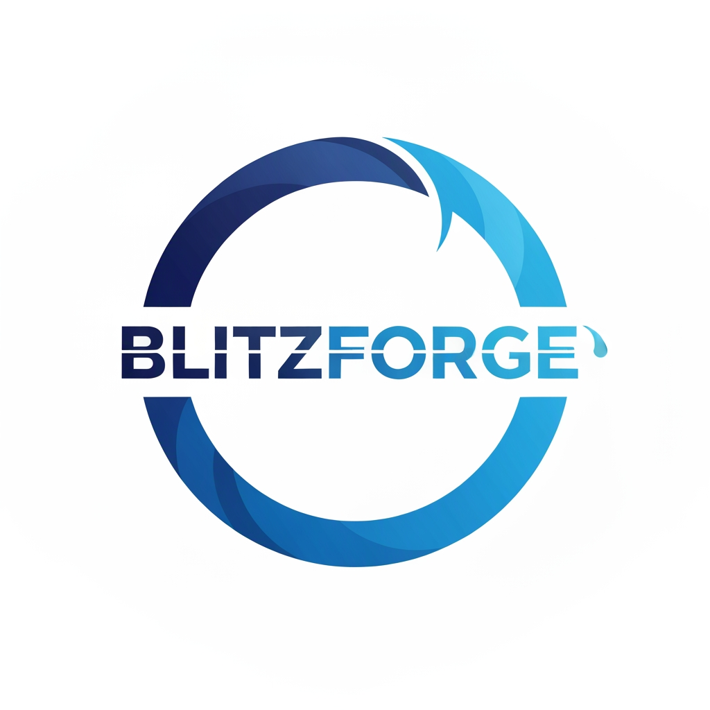 AI Design for I want a logo with a blue color theme, for a fitness app, name of blitzforge - shape of a circle