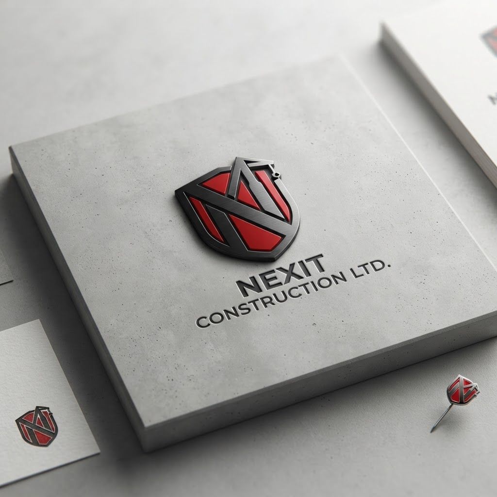 AI Design for Premium logo presentation mockup concept for Create a professional, distinct logo identity for Nexit Construction Ltd. that emphasizes reliability and excellence through a bold red and black construction-inspired aesthetic.. Logo or brand mark displayed on a clean neutral surface with subtle depth, refined shadow, precise alignment, elegant design-studio presentation, no extra readable text.
Incorporate the attached brand element reference image (Reference A: brand element "Nexit Construction Logo Design") into the composition where natural — preserve the depicted brand element's appearance.