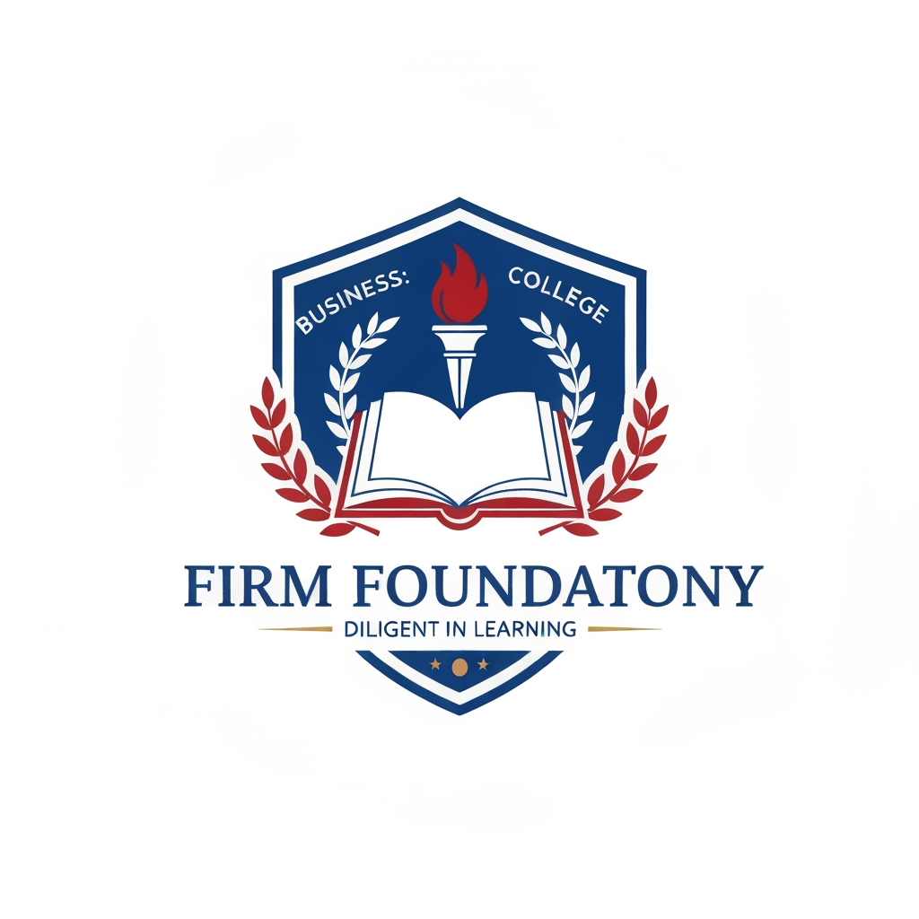 AI Design for Design a prestigious school badge logo for "Firm Foundation Academy."
Business: College
Slogan: "Diligent in Learning"
Use royal blue, red, white, and subtle gold accents.
Create a premium shield-shaped emblem featuring an open book, torch of knowledge, laurel leaves, and academic symbols.
Typography should be elegant and traditional.
The logo should look official, timeless, and suitable for certificates, uniforms, websites, and educational branding.
Flat vector design with a white or transparent background. No gradients, no watermark.