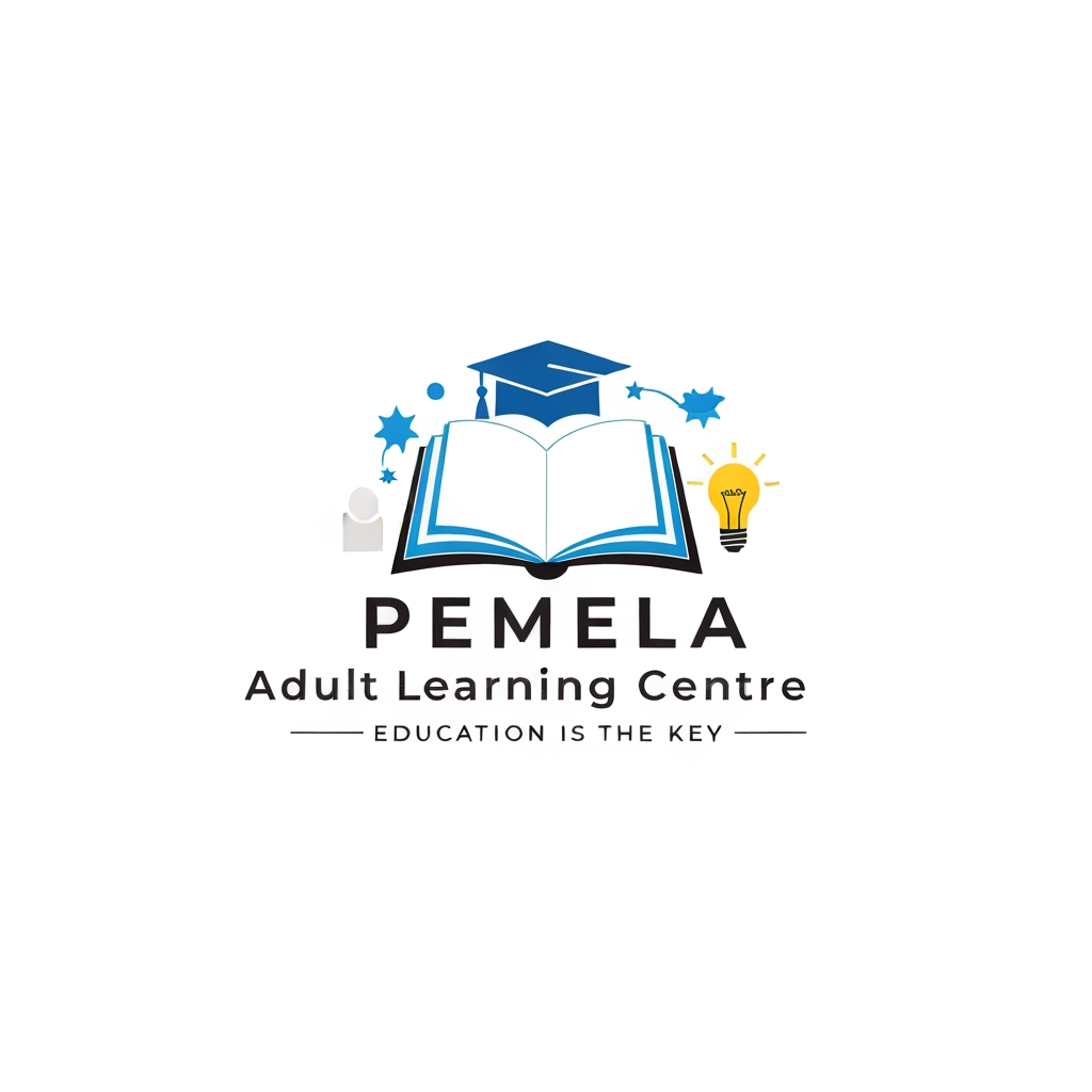 AI Design for Design a modern, elegant, and professional vector logo for "Pemela Learning Centre."
Business: Adult Learning School
Slogan: "Education is the Key"
Use blue, white, and black colors.
Include an open book, graduation cap, glowing light bulb, and modern educational elements.
Typography should be clean, friendly, and professional.
The logo should represent knowledge, growth, education, and lifelong learning.
Flat vector style, minimalist design, white or transparent background, no gradients, no watermark, scalable for websites, stationery, uniforms, and educational branding.
