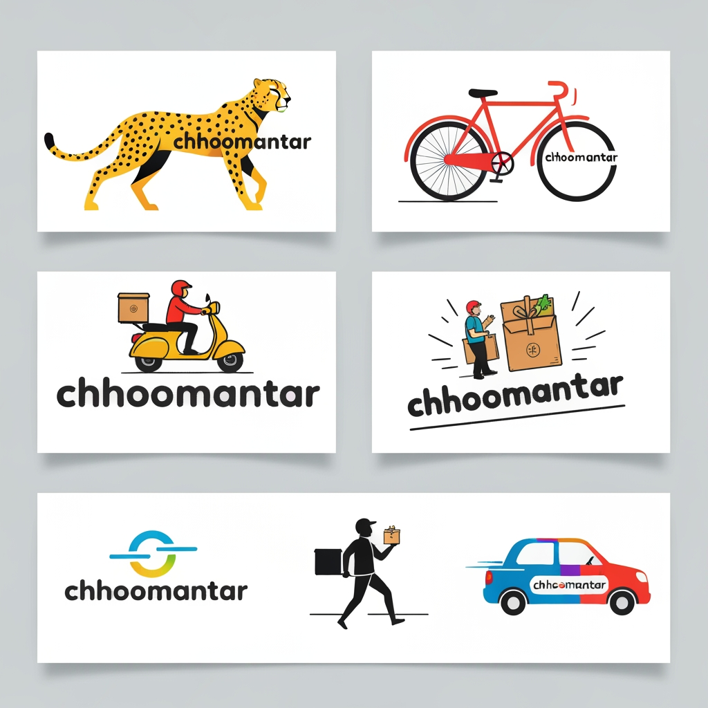 AI Design for make a logo for chhoomantar ,realstic type logo for gen G ye appfood and grocery delivry karti hai iske hisab se banao logo kuch unic banao yaar, chhoomantar word ko thora unic design logo thora unic or hat ke banao yaar