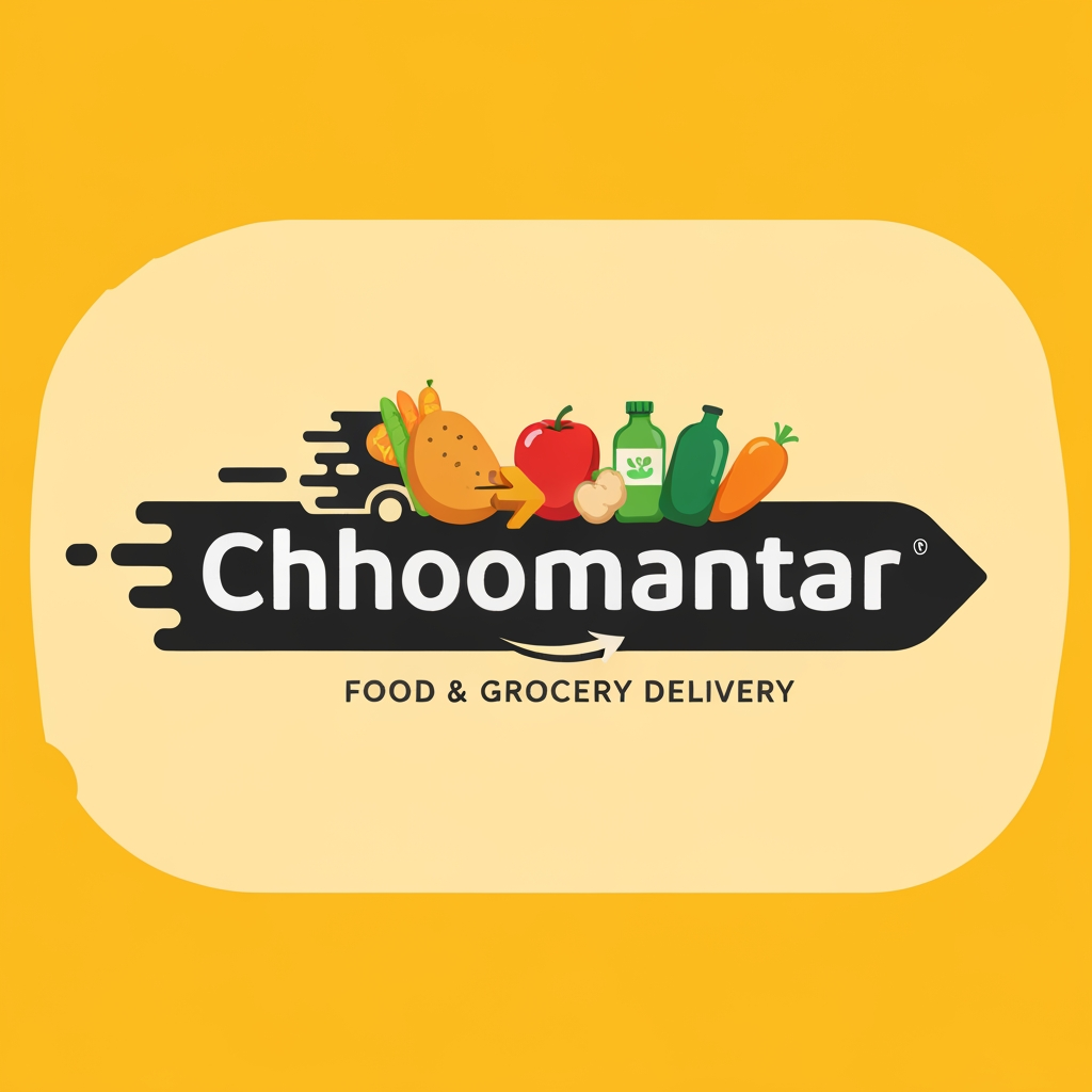AI Design for make a logo for chhoomantar ,realstic type logo for gen G ye appfood and grocery delivry karti hai iske hisab se banao logo kuch unic banao yaar, chhoomantar word ko thora unic design