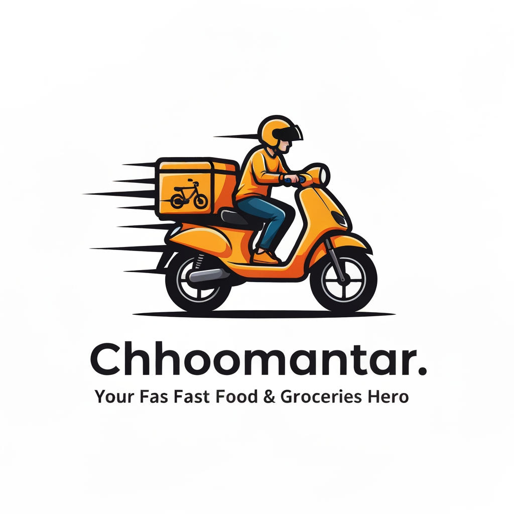 AI Design for make a logo for chhoomantar ,realstic type logo for gen G ye appfood and grocery delivry karti hai iske hisab se banao logo kuch unic banao yaar