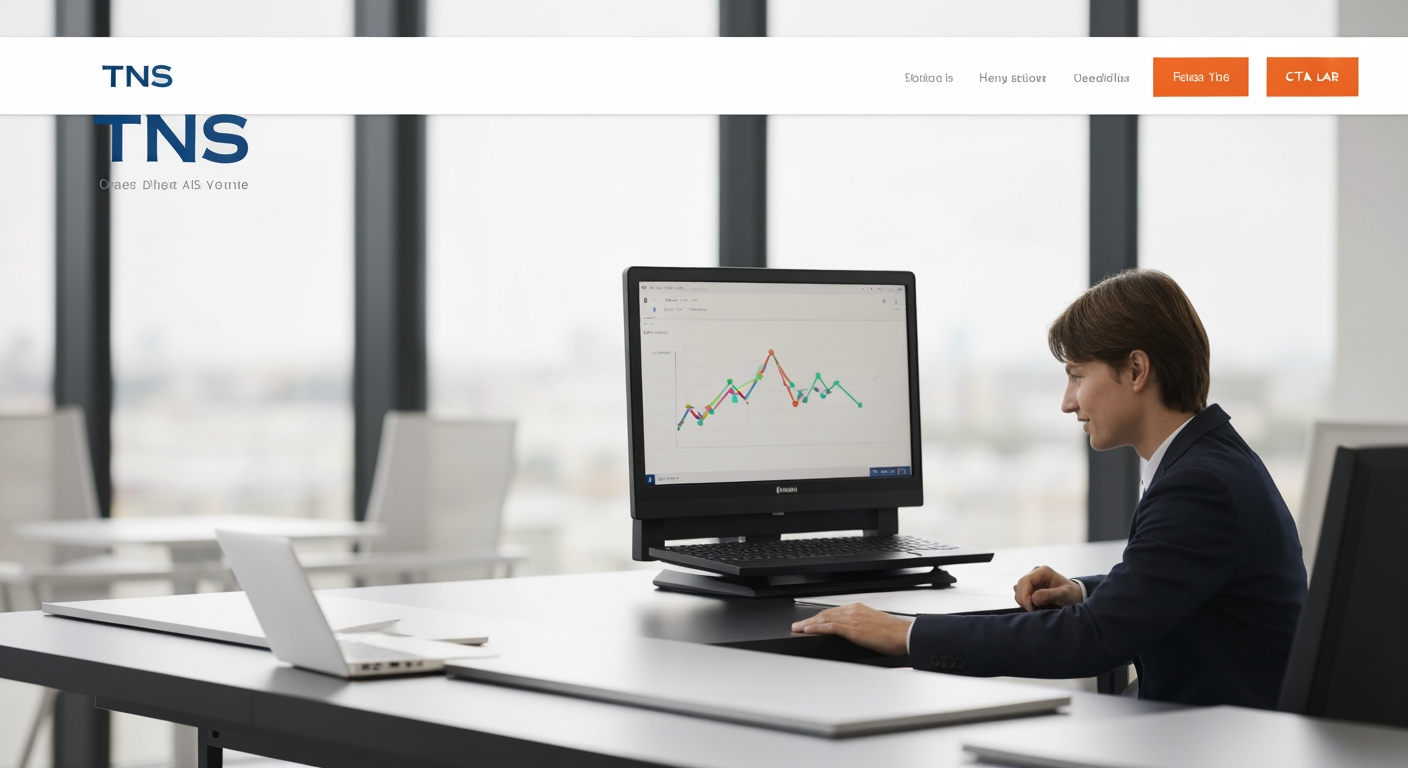 AI Design for Website hero image concept for TNS. Wide polished digital brand visual, clear focal identity element, cohesive colors and atmosphere, generous negative space for headline and CTA to be added later, no rendered UI text.