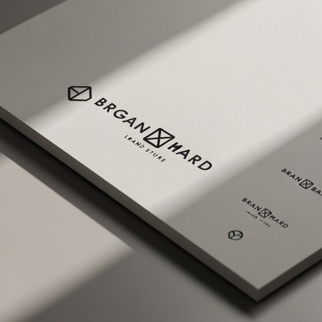 AI Design for Premium logo presentation mockup concept for Brand identity directions for a client. Logo or brand mark displayed on a clean neutral surface with subtle depth, refined shadow, precise alignment, elegant design-studio presentation, no extra readable text.