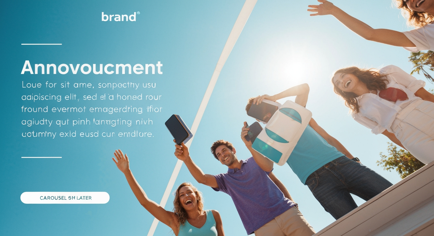 AI Design for Landscape launch announcement visual concept for Carousel posts for a product launch. Energetic campaign image, strong focal object or scene, clean branded atmosphere, generous open space for announcement copy to be added later, no rendered typography.