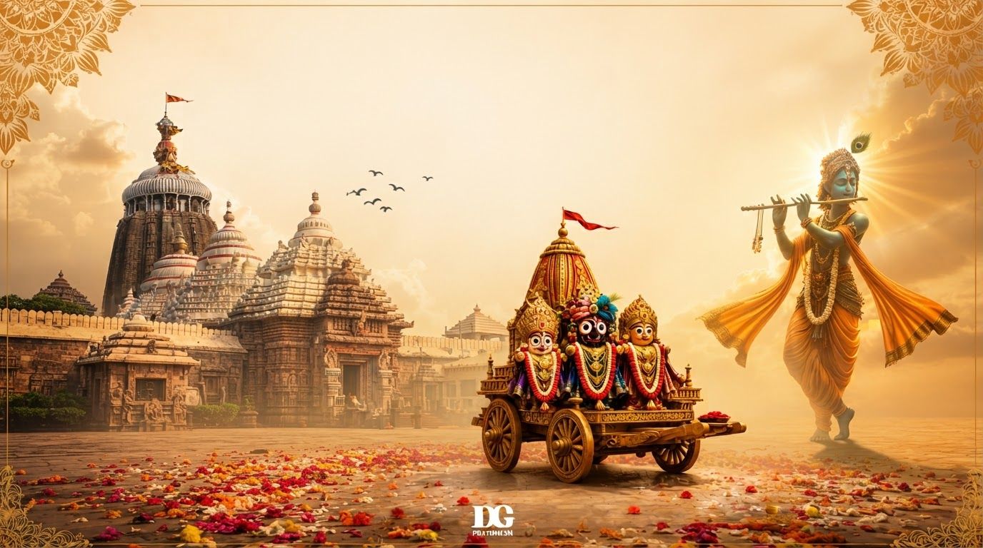 AI Design for Landscape launch announcement visual for  brand. Energetic campaign image, strong focal object or scene, clean branded atmosphere, generous open space for announcement copy to be added later, no rendered typography.

Incorporate the attached brand element reference image (Reference A: brand element "Jagannath Yatra Celebration") into the composition where natural — preserve the depicted brand element's appearance.