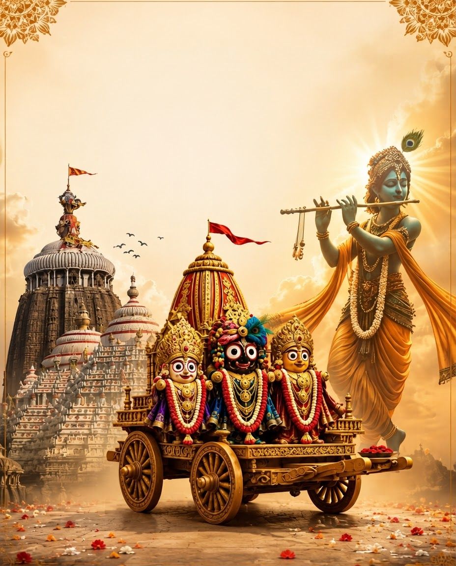 AI Design for Portrait social feed visual for  brand. Scroll-stopping focal point, editorial crop, balanced foreground and background, designed for a 4:5 feed placement, no generated text or UI elements.

Incorporate the attached brand element reference image (Reference A: brand element "Jagannath Yatra Celebration") into the composition where natural — preserve the depicted brand element's appearance.