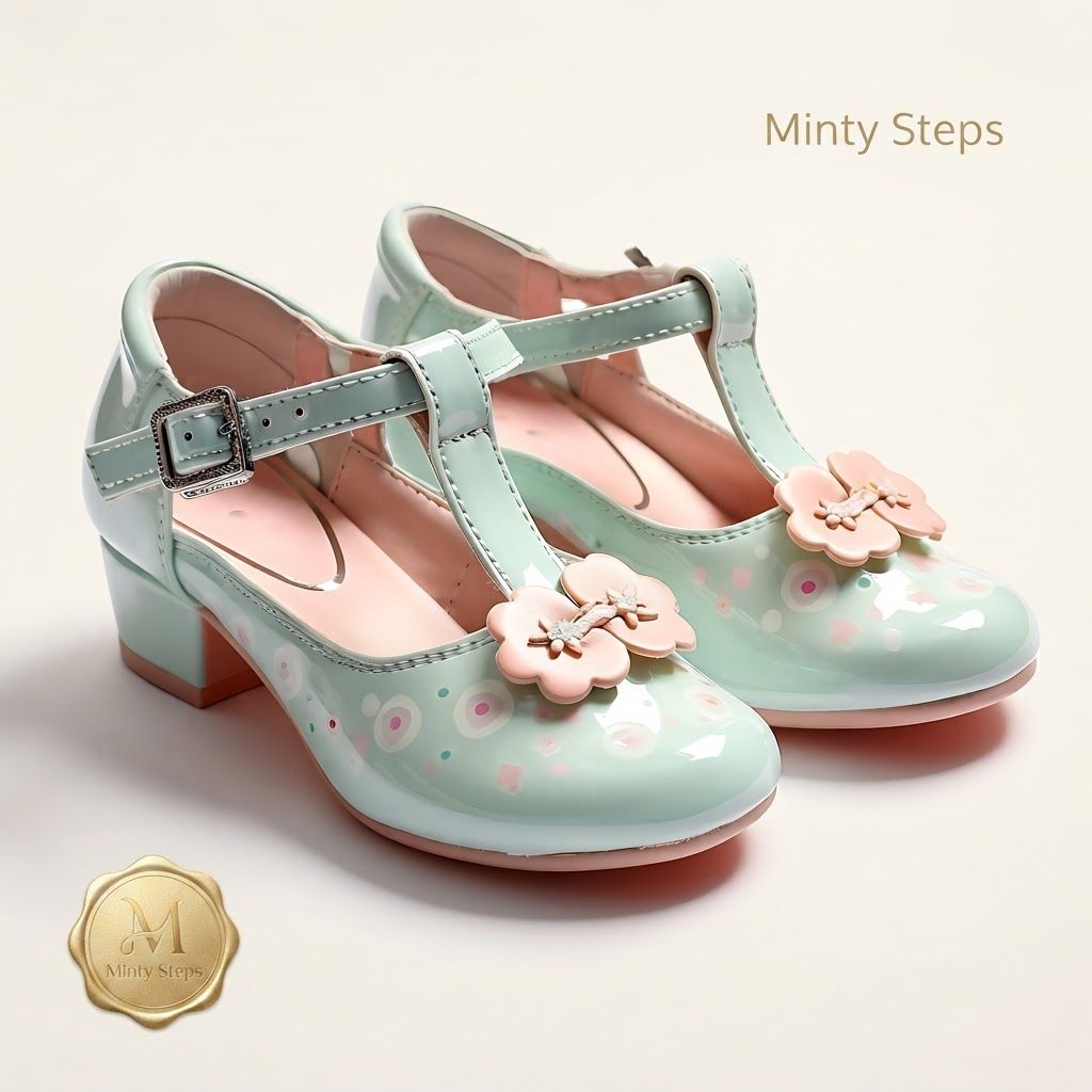 AI Design for Retargeting ad visual for brand. Simple product or benefit-focused composition, clean background, recognizable subject, direct commercial feel, clear space for offer text to be added later, no generated words.
Incorporate the attached brand element reference image (Reference A: brand element "Mint Floral T-Strap Heels") into the composition where natural — preserve the depicted brand element's appearance.