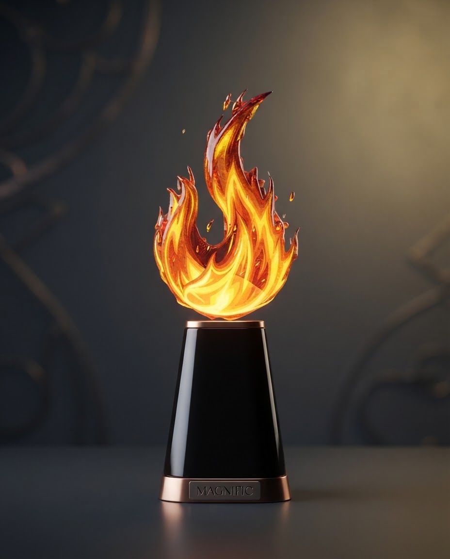 AI Design for Social campaign preview for  brand. Portrait campaign visual that feels ready for client approval, clear focal image, cohesive art direction, clean space for copy to be added later, no generated text.

Incorporate the attached brand element reference image (Reference A: brand element "Magnific can you make the fire look like a real fire make t 10638 copy removebg preview") into the composition where natural — preserve the depicted brand element's appearance.