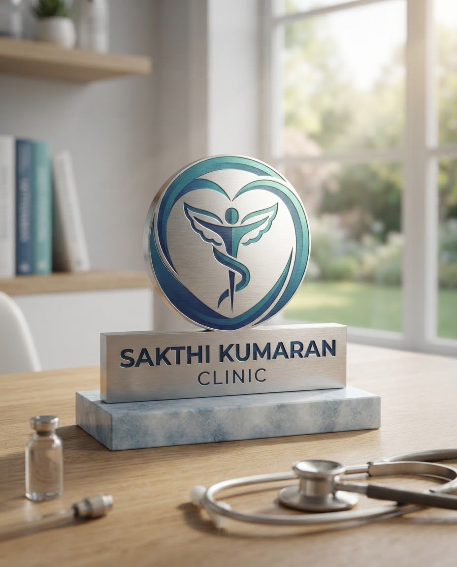 AI Design for Portrait social feed visual for  brand. Scroll-stopping focal point, editorial crop, balanced foreground and background, designed for a 4:5 feed placement, no generated text or UI elements.

Incorporate the attached brand element reference image (Reference A: brand element "Sakthi Kumaran Clinic Logo") into the composition where natural — preserve the depicted brand element's appearance.