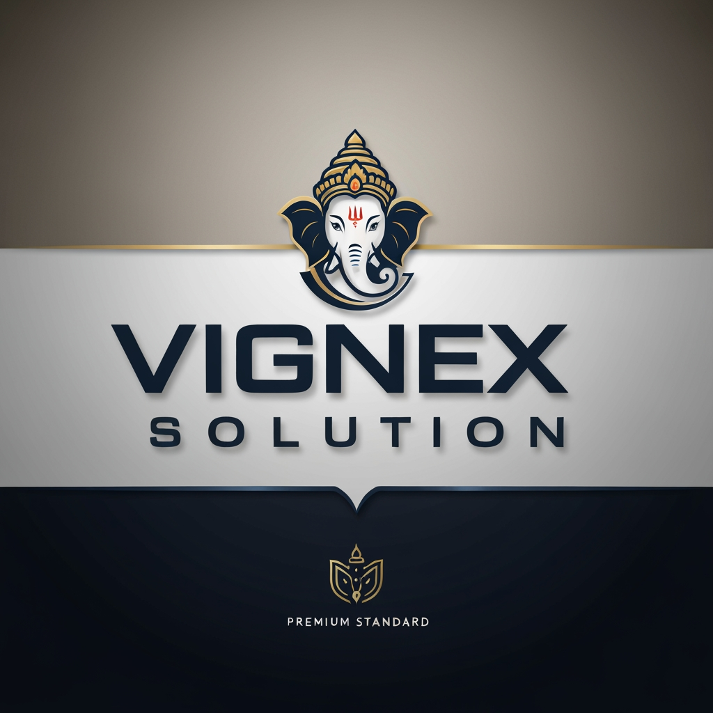AI Design for i want to create my business logo for vignex solution in which i have to add lord ganesh face hidden in logo with premimum standrad logo