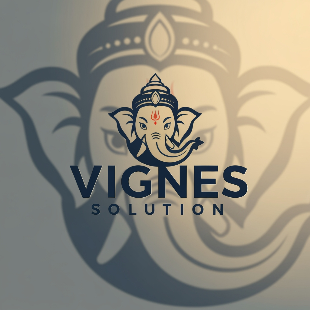 AI Design for i want to create my business logo for vignes solution in which i have to add lord ganesh face hidden in logo with premimum standrad logo