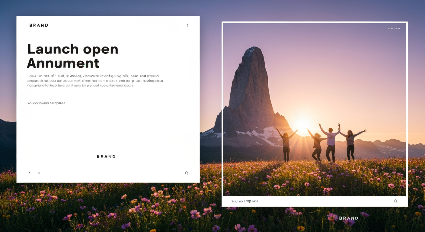 AI Design for Landscape launch announcement visual concept for Story templates for my brand. Energetic campaign image, strong focal object or scene, clean branded atmosphere, generous open space for announcement copy to be added later, no rendered typography.