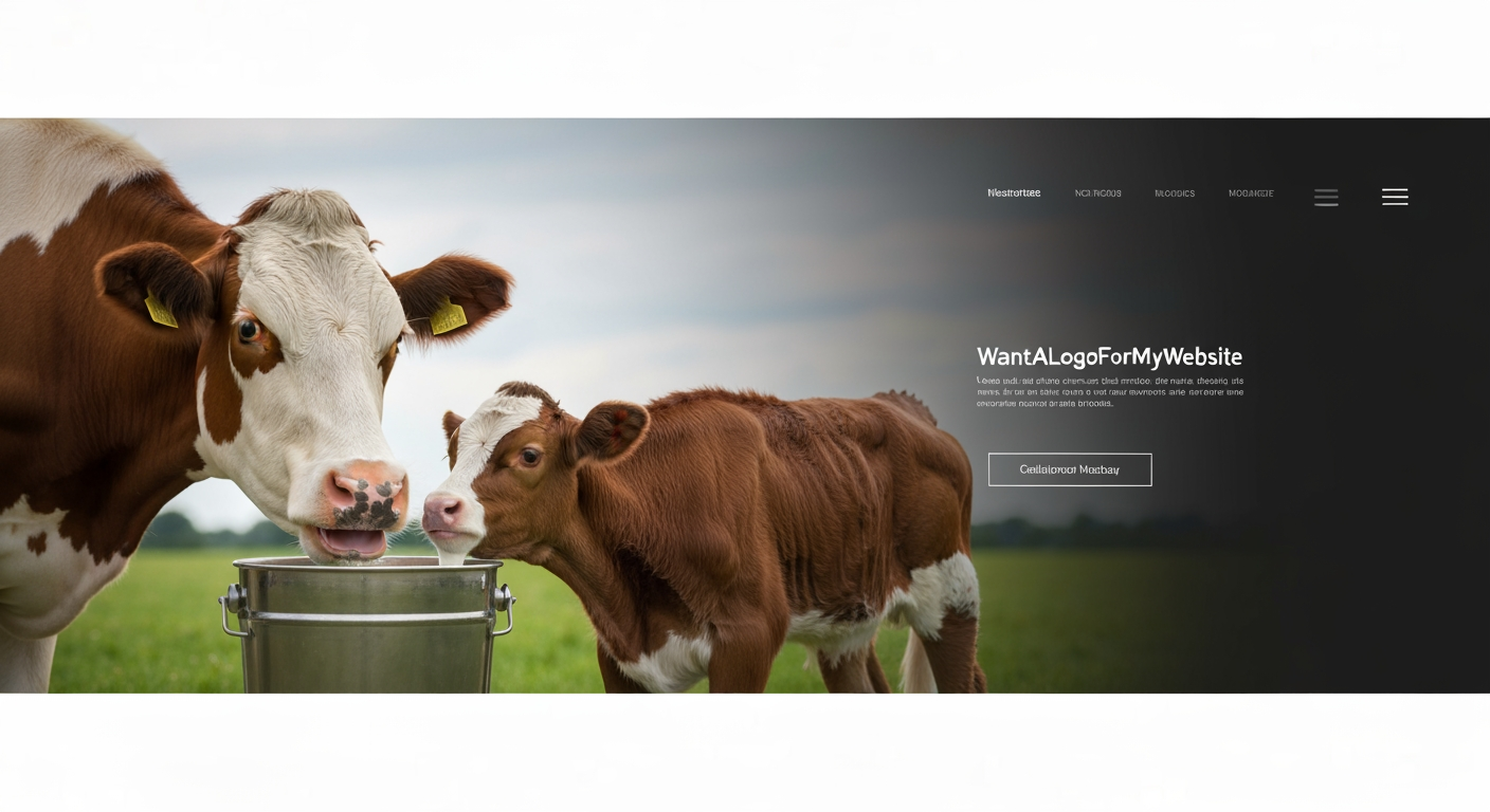 AI Design for Landing page hero image concept for i want a logo for my website its about cow milk i need a cow and a calf drinking milk customer should sense the trust. Wide aspirational visual, clear focal subject on one side, clean negative space for web headline and buttons to be added later, polished commercial lighting, no rendered interface text.