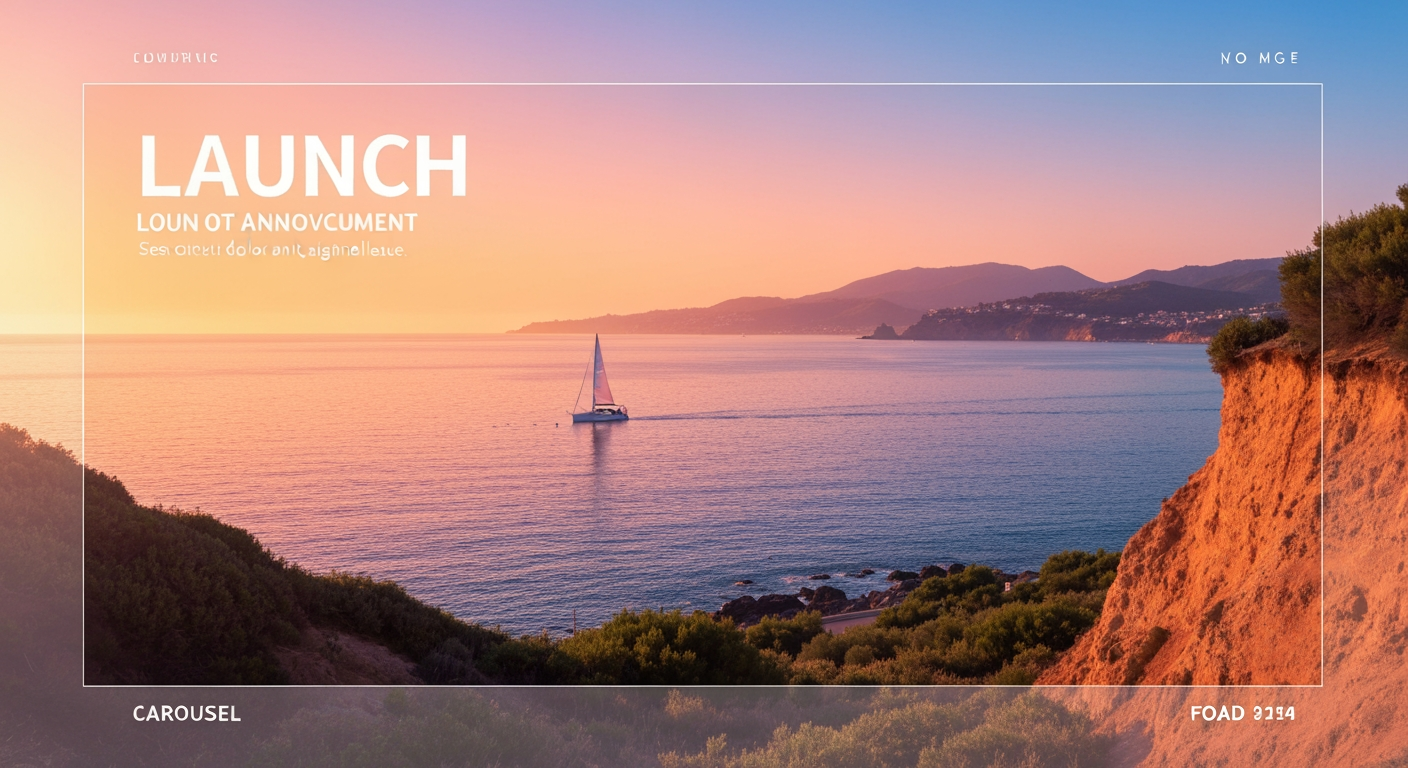 AI Design for Landscape launch announcement visual concept for Carousel posts for a product launch. Energetic campaign image, strong focal object or scene, clean branded atmosphere, generous open space for announcement copy to be added later, no rendered typography.