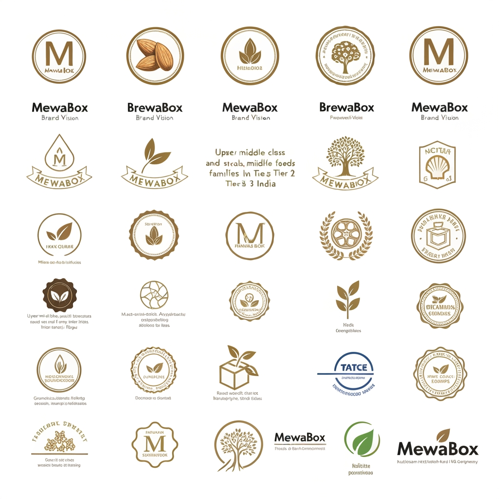 AI Design for You are the Creative Director at Pentagram, Landor & Fitch, and Interbrand.
Your task is NOT to create a logo for a dry fruit company.
Your task is to build the identity of India's next billion-dollar FMCG company.
Brand Name:
MewaBox
Brand Vision:
MewaBox will begin with premium dry fruits but will expand into snacks, seeds, breakfast foods, honey, spices, healthy foods and eventually become a national FMCG brand competing with Nestlé India, ITC, Tata Consumer, Reliance Consumer, Fortune and Dabur.
Target Audience:
Upper middle class and aspirational middle class families in Tier 2 and Tier 3 India.
Brand Personality:
Trustworthy.
Approachable.
Modern.
Honest.
Affordable.
Reliable.
Timeless.
The logo must communicate TRUST before PREMIUM.
The logo must look like a company that has existed for 50 years and will exist for another 100 years.
DO NOT design a startup logo.
DO NOT design an organic brand.
DO NOT design a luxury brand.
DO NOT design a tech company.
The logo should feel like a national household FMCG brand.
Requirements:
• Minimal
• Timeless
• Instantly recognizable
• Works in one color
• Works in black and white
• Works at 16px
• Works on packaging
• Works on trucks
• Works on television
• Works on investor presentations
• Works for future product expansion
STRICTLY AVOID:
❌ Letter M monograms
❌ Hidden almonds
❌ Hidden leaves
❌ Hidden seeds
❌ Hidden boxes
❌ Trees
❌ Generic organic icons
❌ Generic premium gold logos
❌ Generic green leaf branding
❌ Circular seal logos
❌ Grocery startup aesthetics
❌ Behance presentation boards
Instead explore:
• abstract symbols
• timeless geometric forms
• heritage-inspired marks
• Indian craftsmanship without clichés
• confidence
• trust
• balance
• precision
• household familiarity
Think about why the logos of Apple, Nike, Shell, Airtel, Britannia, Fortune and Nestlé became iconic.
Create 20 completely different directions.
Each direction must have a different philosophy.
Do not repeat visual ideas.
Focus on originality rather than decoration.
The goal is to create a logo that could stand beside Nestlé, ITC, Fortune, Tata Consumer, Reliance Consumer and Dabur without looking like a startup.