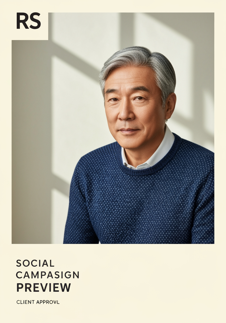 AI Design for Social campaign preview concept for RS logo. Portrait campaign visual that feels ready for client approval, clear focal image, cohesive art direction, clean space for copy to be added later, no generated text.