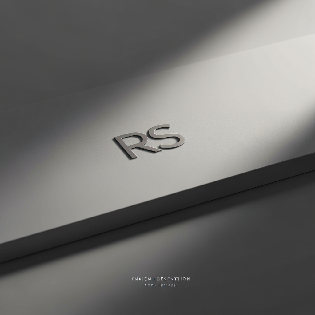 AI Design for Premium logo presentation mockup concept for RS logo. Logo or brand mark displayed on a clean neutral surface with subtle depth, refined shadow, precise alignment, elegant design-studio presentation, no extra readable text.