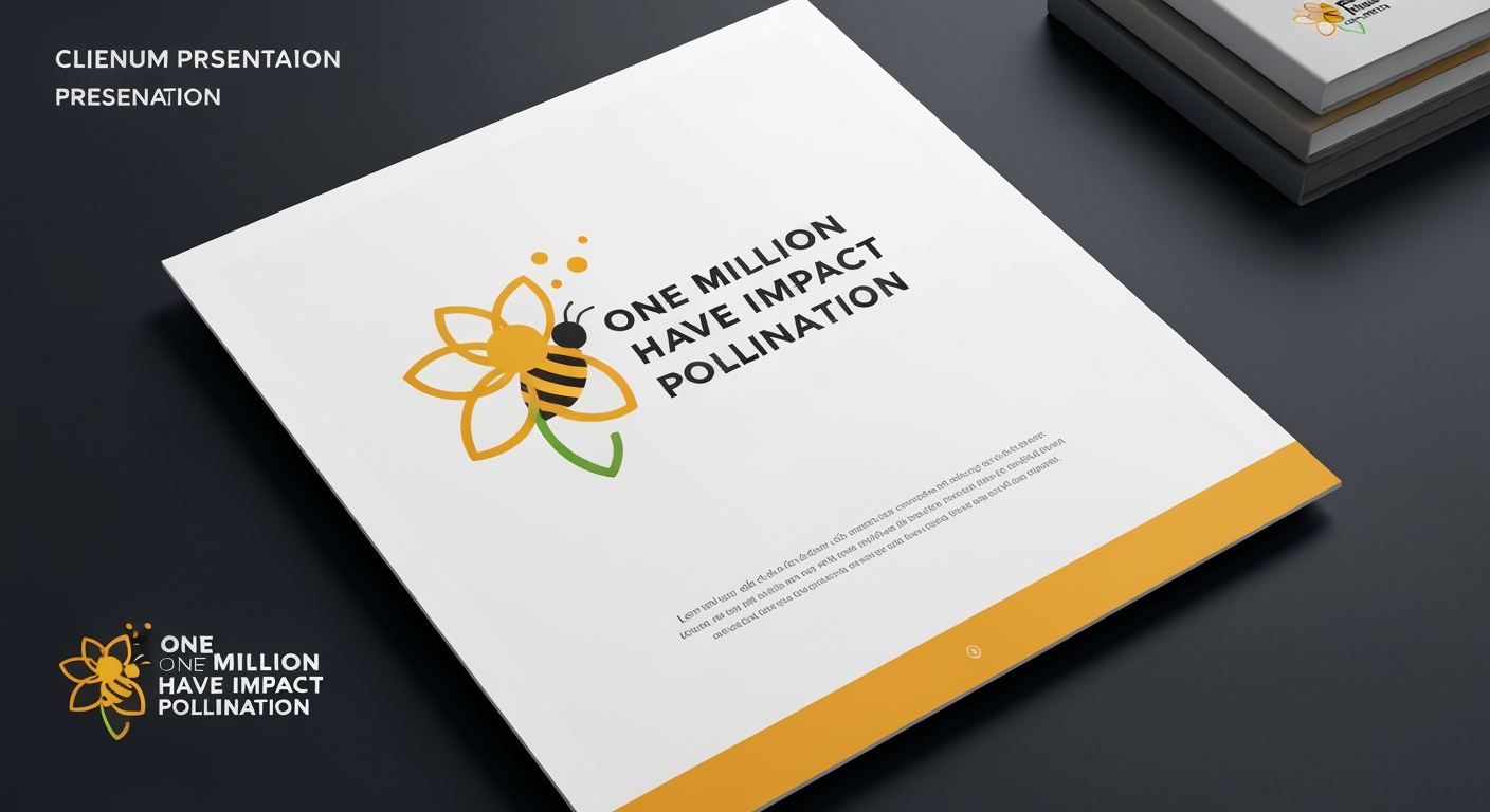 AI Design for Client presentation mockup concept for one million have impact pollination i want a logo of this and it should be more creative. Polished scene showing the design direction applied to a realistic surface, screen, poster, or object, premium agency presentation style, no readable placeholder text.