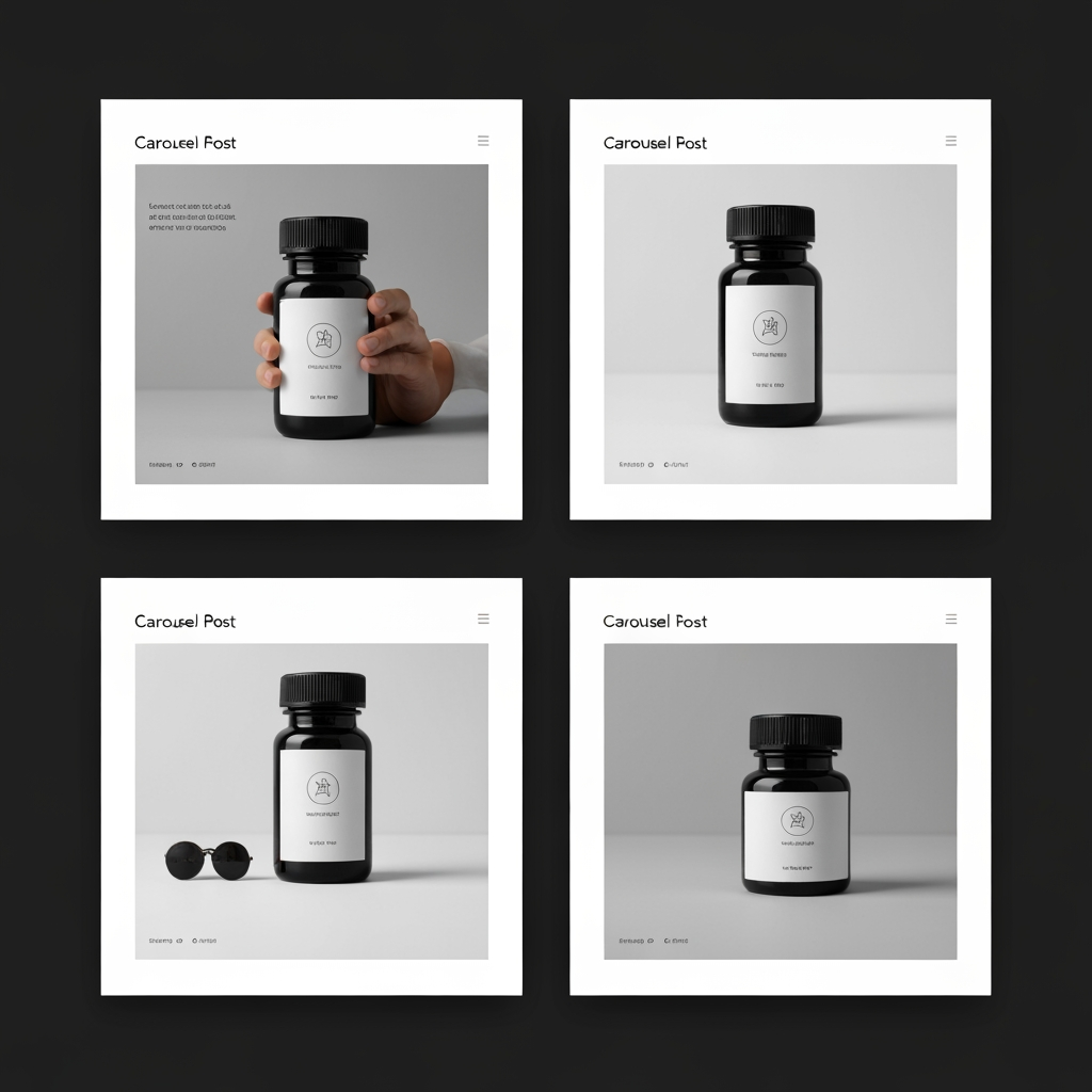 AI Design for Square social feed visual concept for Carousel posts for a product launch. Strong central subject, clean composition, platform-ready crop, cohesive color and mood, clear empty area for caption or headline to be added later, no readable text generated.