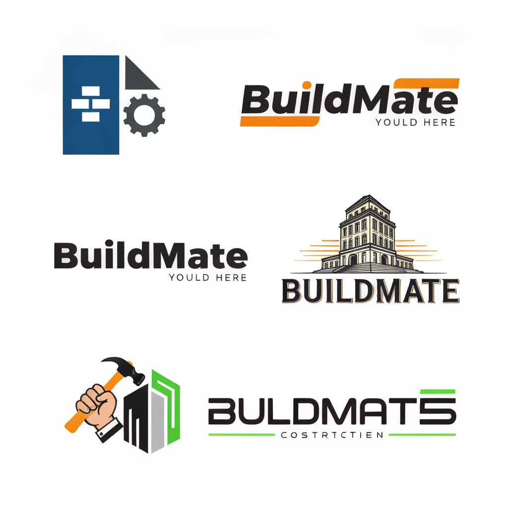 AI Design for create a best logo for my website and my website name is BuildMate. i need some unique logo so create different different 5 logo