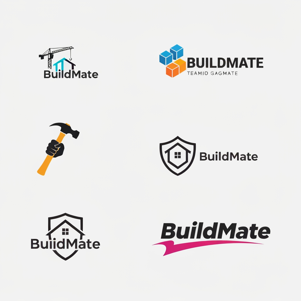 AI Design for create a best logo for my website and my website name is BuildMate. i need some unique logo so create different different 5 logo