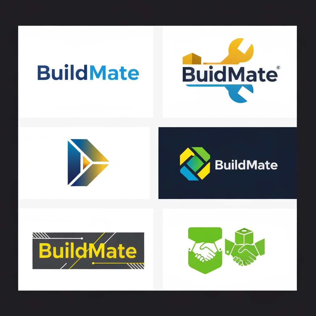 AI Design for create a best logo for my website and my website name is BuildMate. i need some unique logo so create different different 5 logo