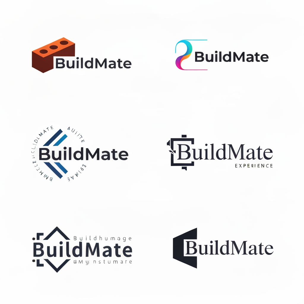 AI Design for create a best logo for my website and my website name is BuildMate. i need some unique logo so create different different 5 logo