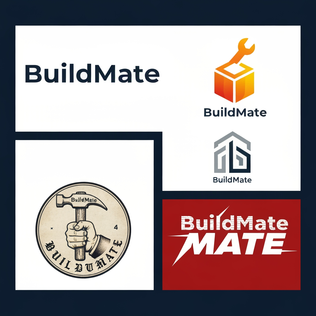 AI Design for create a best logo for my website and my website name is BuildMate. i need some unique logo so create different different 5 logo