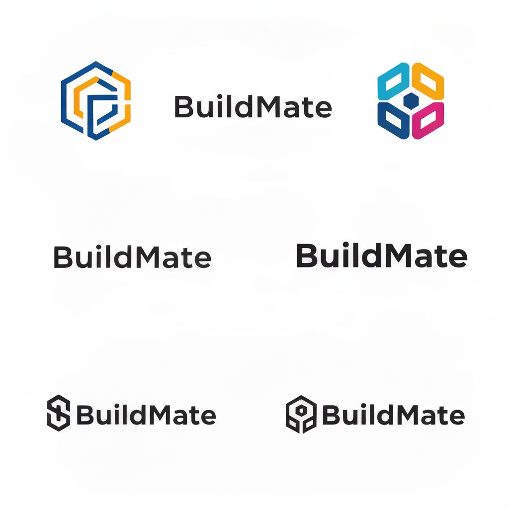 AI Design for create a best logo for my website and my website name is BuildMate. i need some unique logo so create different different 5 logo
