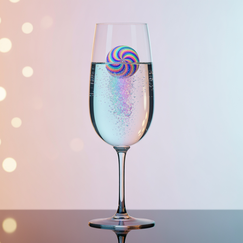 AI Design for a mocktail glass and a small fizz bomb which is fizzing inside and turning into a mocktial
make the glass look good and luxury also