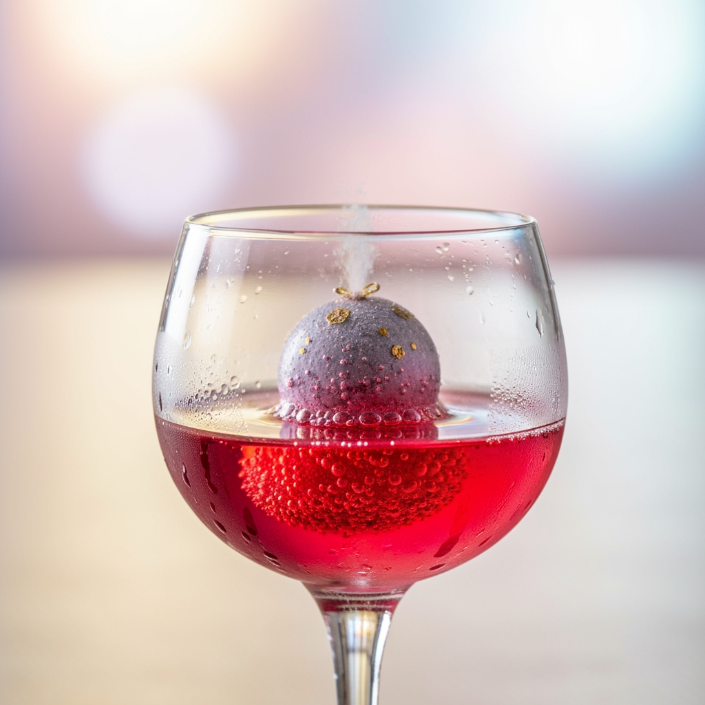 AI Design for a mocktail glass and a small fizz bomb which is fizzing inside and turning into a mocktial
make the glass look good and luxury also